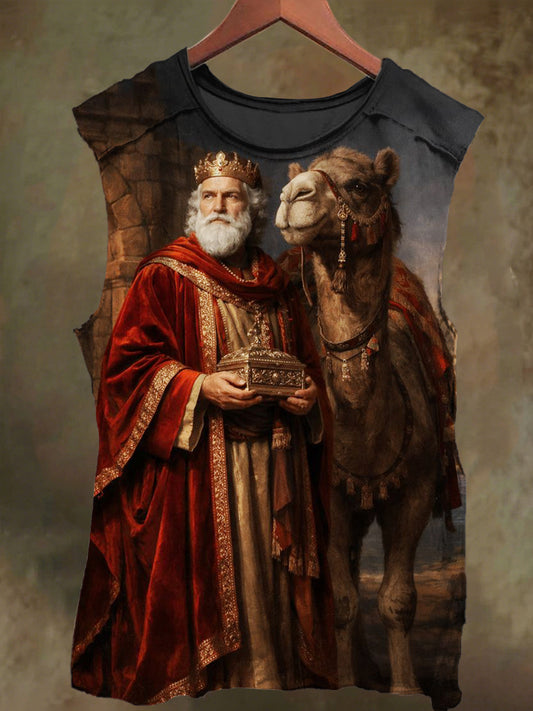 Unisex King and Camel Print Casual Cotton Tank Top