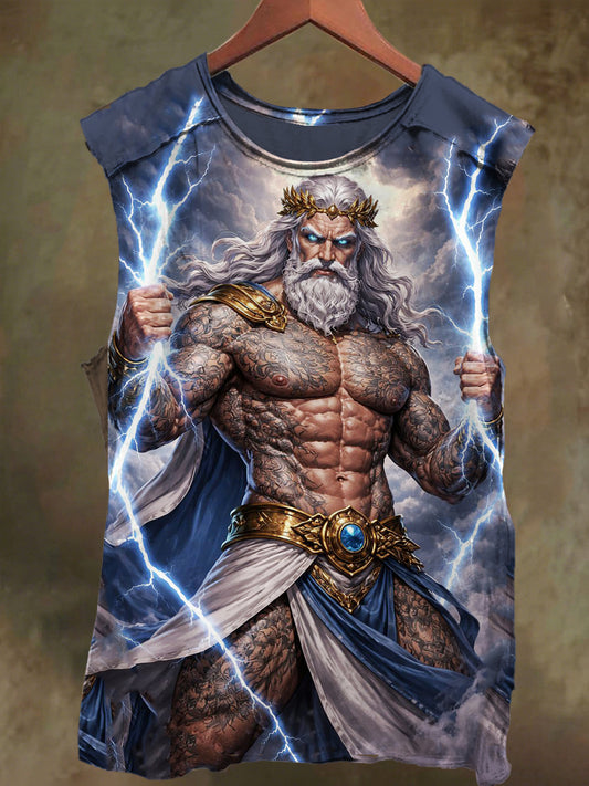 Unisex God of Thunder Zeus Print Casual Cotton Tank Top