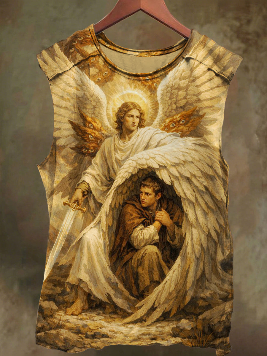 Unisex Guardian Angel Print Casual Cotton Tank Top