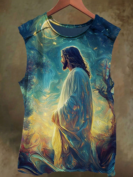Unisex Jesus Star Print Casual Cotton Tank Top