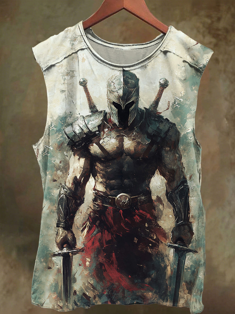 Unisex Double Sword Knight Print Casual Cotton Tank Top
