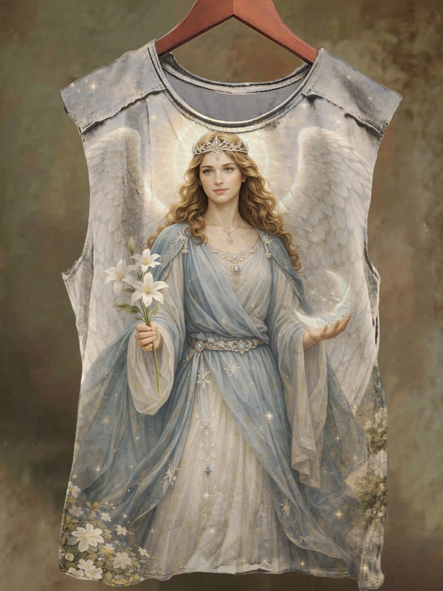 Unisex Mild Angel Haniel Print Casual Cotton Tank Top