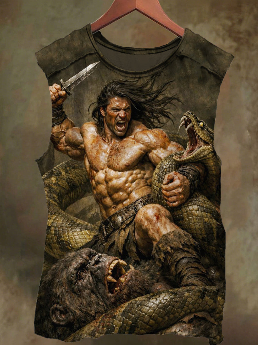 Unisex Gods and Snakes Print Casual Cotton Tank Top