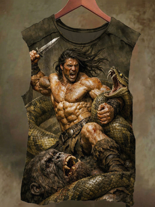 Unisex Gods and Snakes Print Casual Cotton Tank Top