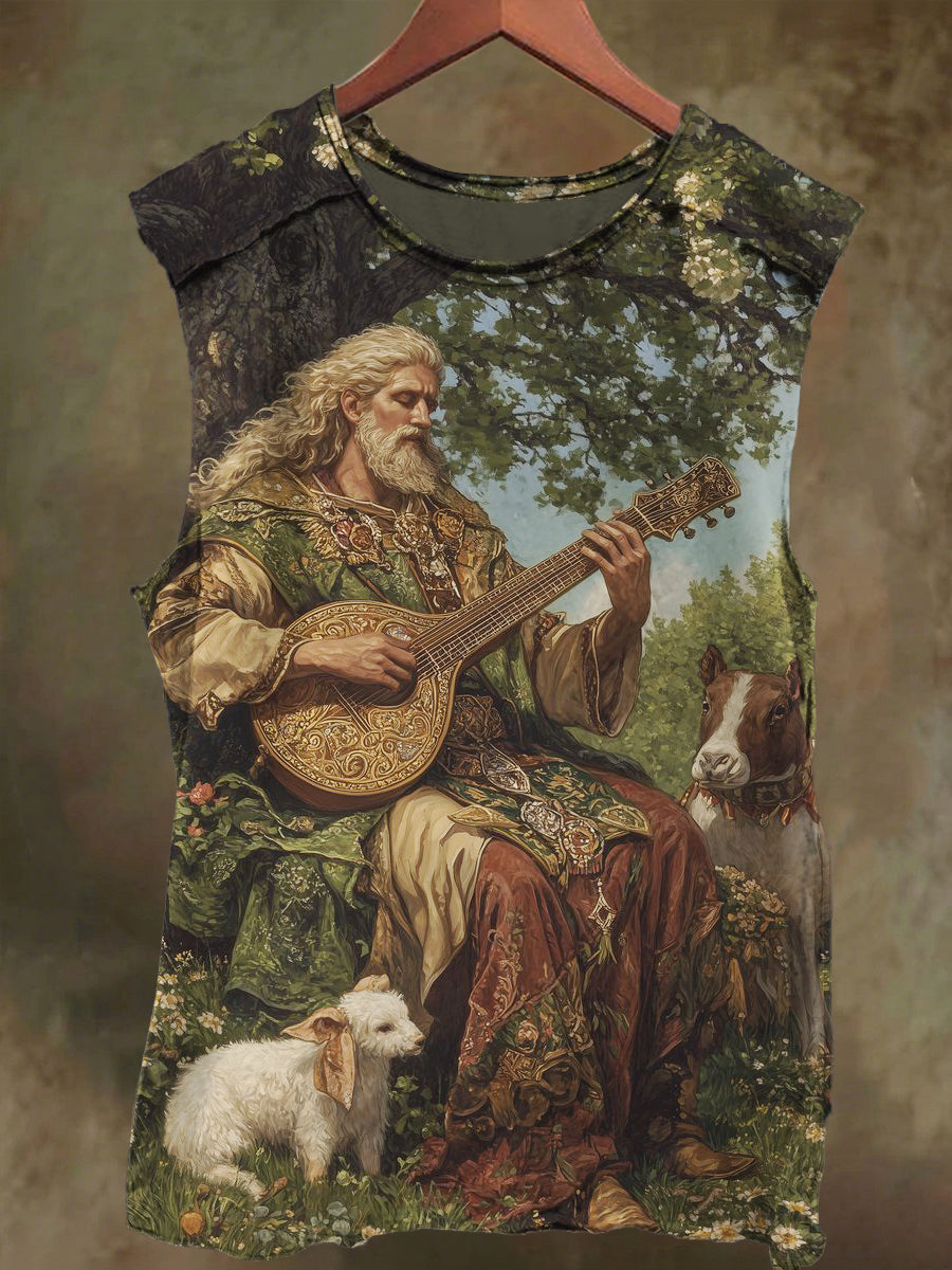 Unisex Divine Old Man and Lamb Print Casual Cotton Tank Top