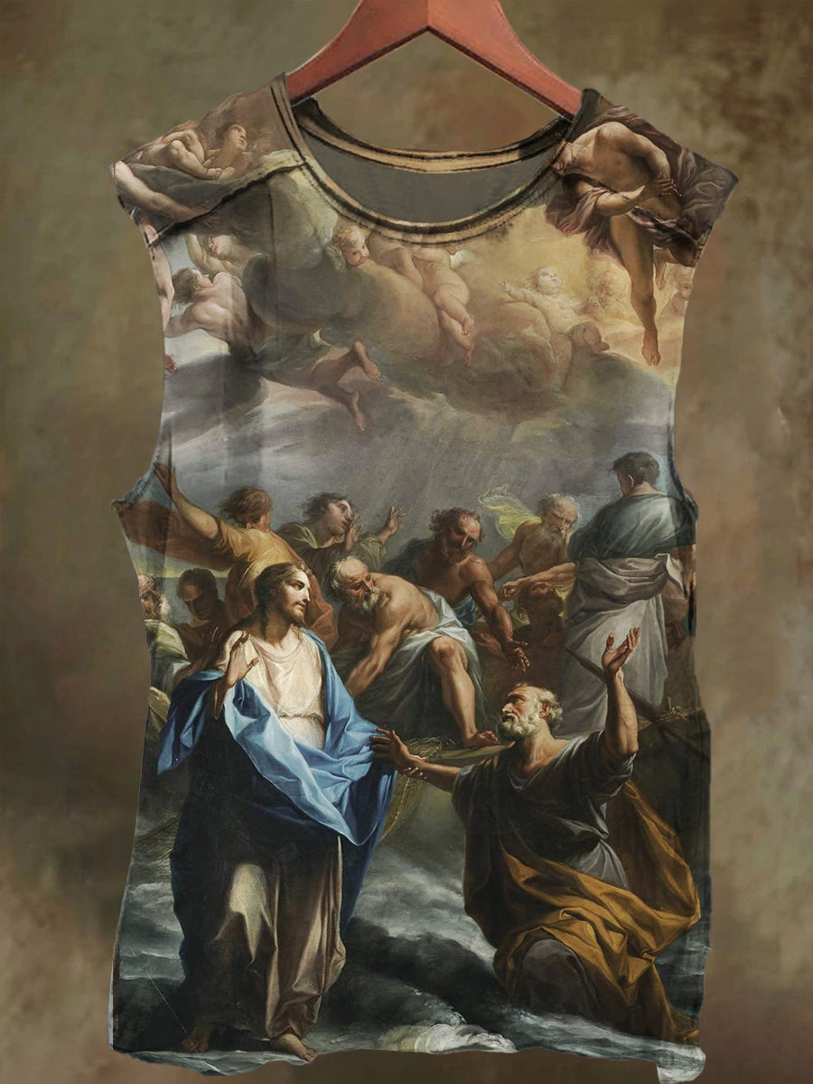 Unisex Divine Scroll Print Casual Cotton Tank Top