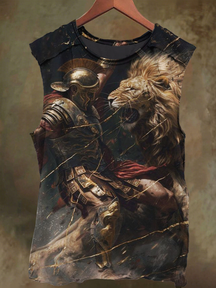 Unisex Gladiator and Lion Print Casual Cotton Tank Top
