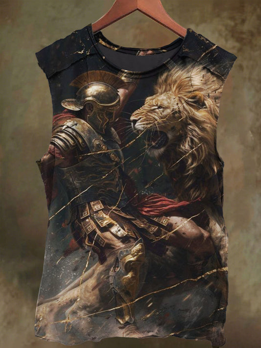 Unisex Gladiator and Lion Print Casual Cotton Tank Top
