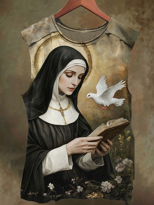 Unisex Peace Dove and Nun Print Casual Cotton Tank Top