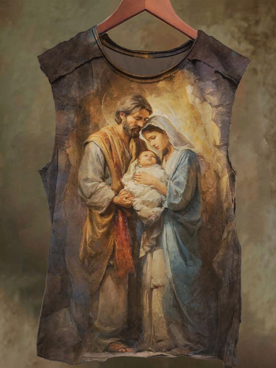 Unisex Jesus in the Stones Print Casual Cotton Tank Top