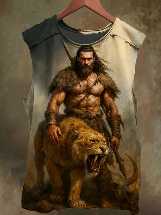 Unisex Warrior and Tiger Print Casual Cotton Tank Top