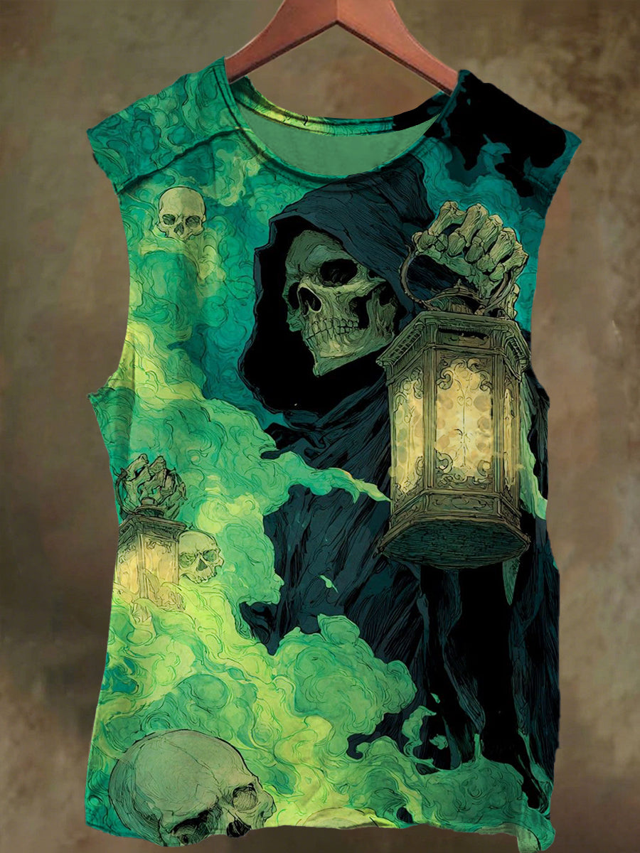 Unisex Skull's Ghost Light Print Casual Cotton Tank Top