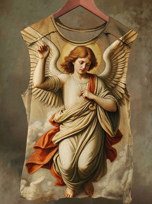 Unisex Divine Angel Print Casual Cotton Tank Top