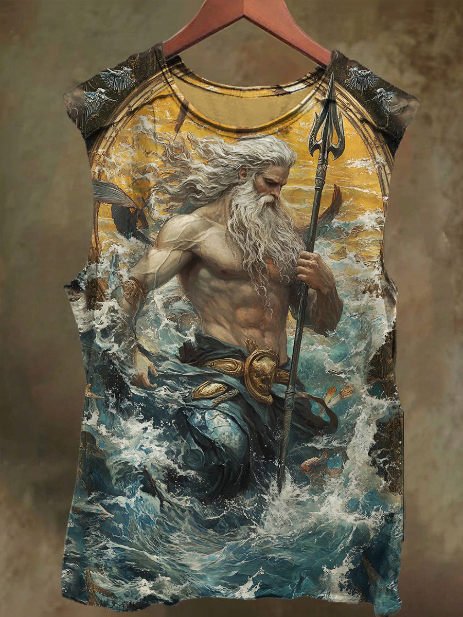 Unisex Poseidon Lord of the Sea Print Casual Cotton Tank Top
