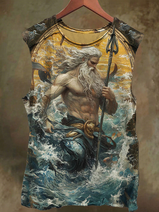 Unisex Poseidon Lord of the Sea Print Casual Cotton Tank Top