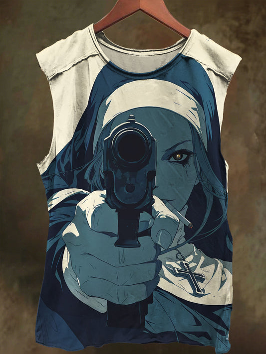 Unisex Dark Nun Print Casual Cotton Tank Top