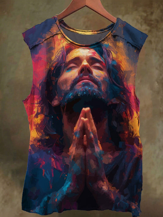 Unisex Jesus Colorful Graffiti Print Casual Cotton Tank Top