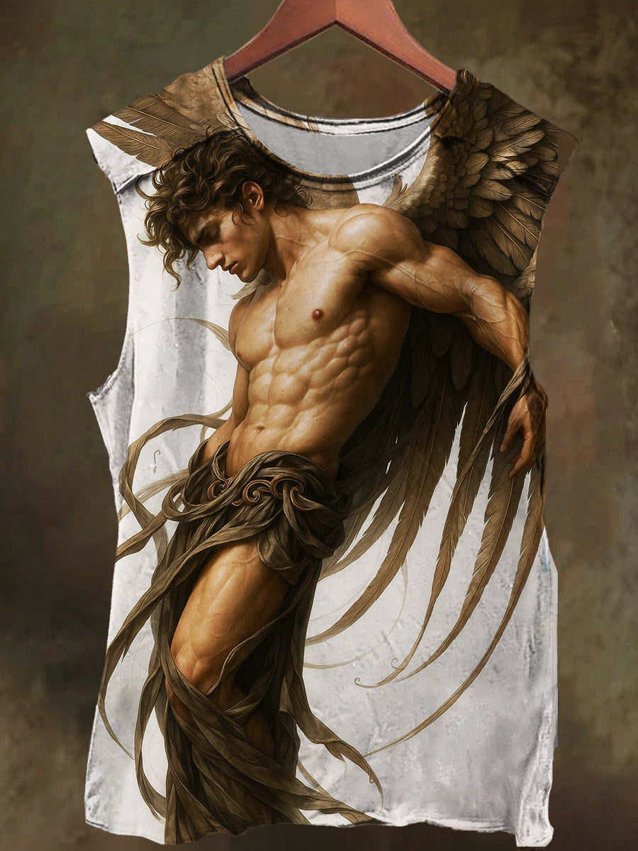 Unisex Fallen Angel Wings Print Casual Cotton Tank Top