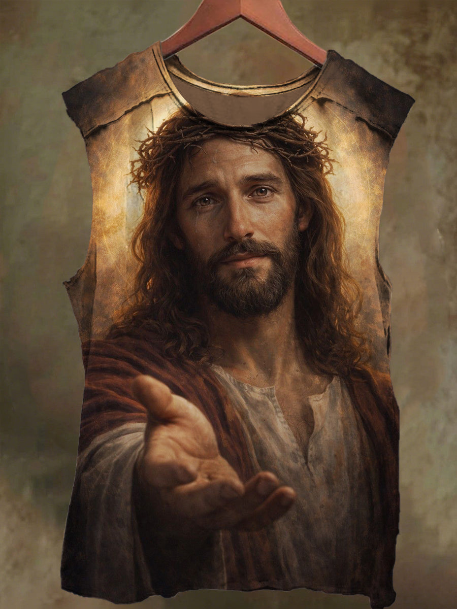 Unisex Jesus Print Casual Cotton Tank Top