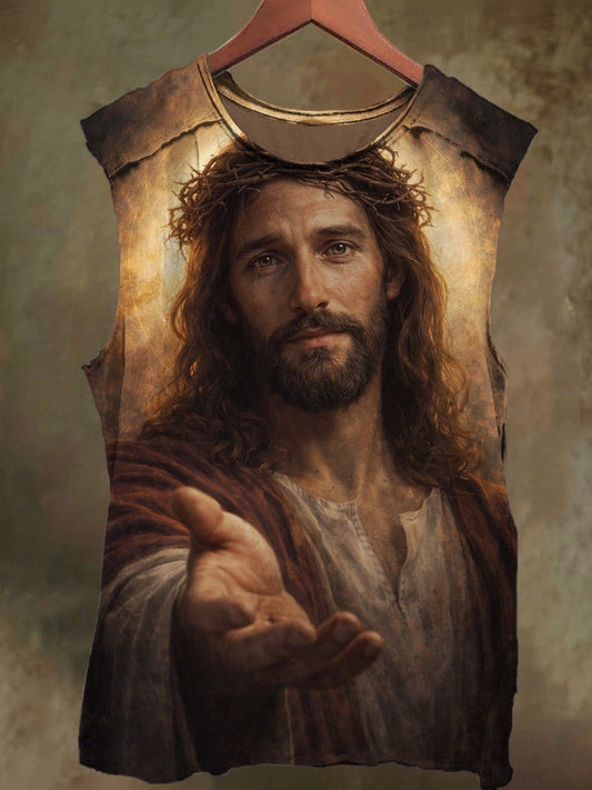 Unisex Jesus Print Casual Cotton Tank Top
