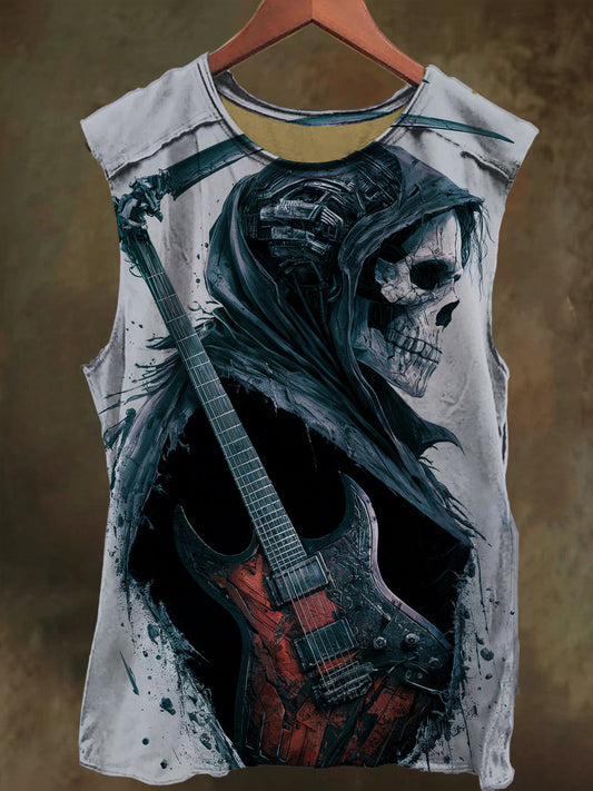 Unisex Sickle Guitar Skull Print Casual Cotton Tank Top