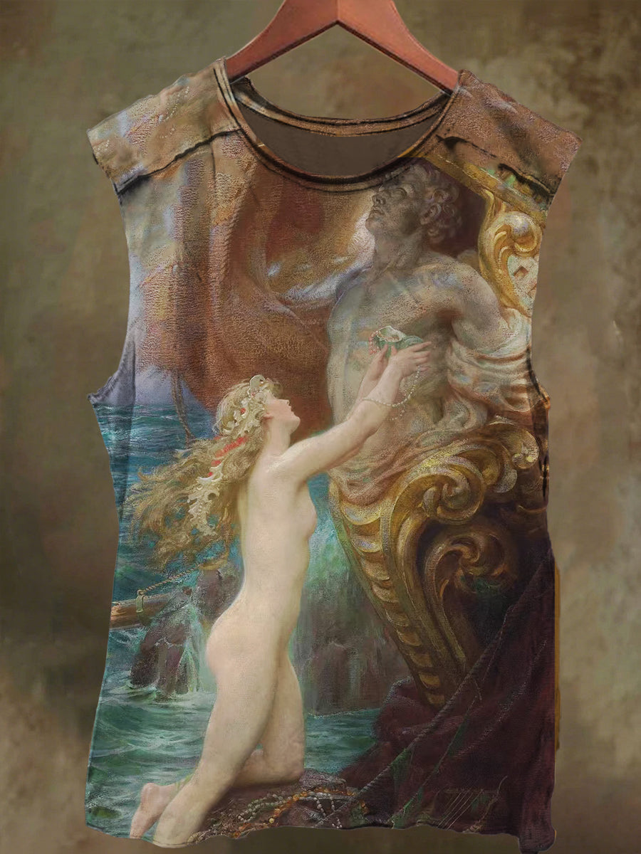 Unisex Seaside Goddess Print Casual Cotton Tank Top