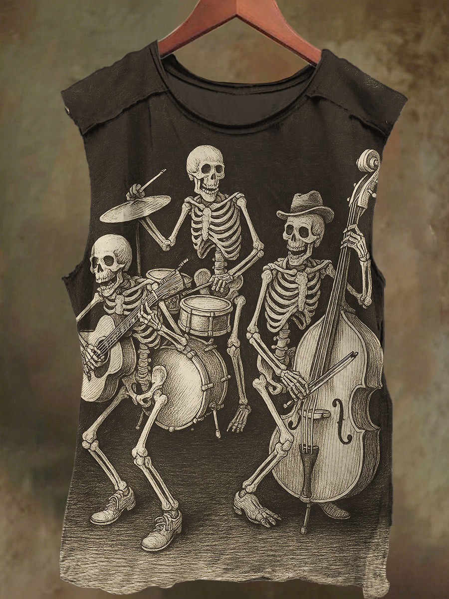 Unisex Skull Rock Band Print Casual Cotton Tank Top