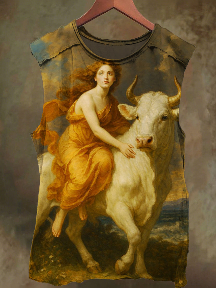 Unisex Zeus and Europa Print Casual Cotton Tank Top