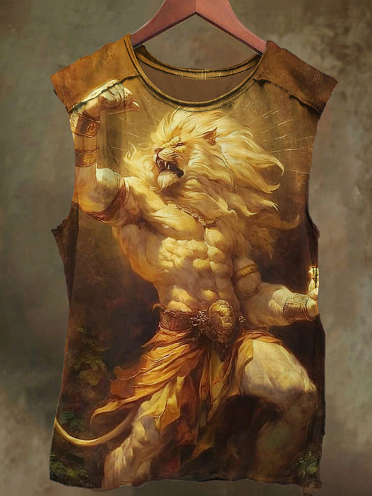 Unisex Lion Gladiator Print Casual Cotton Tank Top