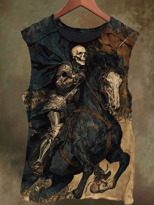 Unisex Horseback Skeleton Warrior Print Casual Cotton Tank Top