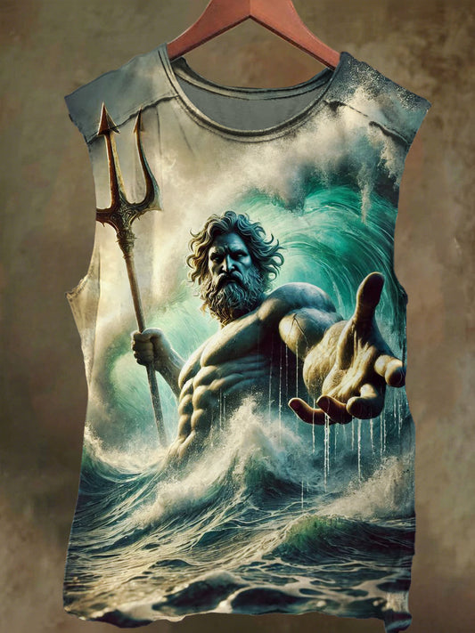 Unisex Poseidon And Trident Print Casual Cotton Tank Top