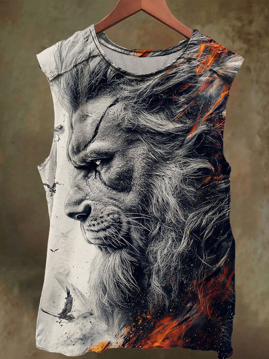 Unisex Lion Warrior Print Casual Cotton Tank Top