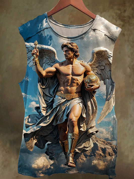 Unisex Time Angel Print Casual Cotton Tank Top