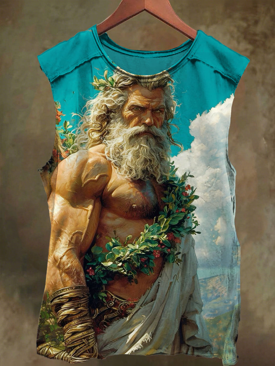 Unisex Old Man Divine Straw Ring Print Casual Cotton Tank Top