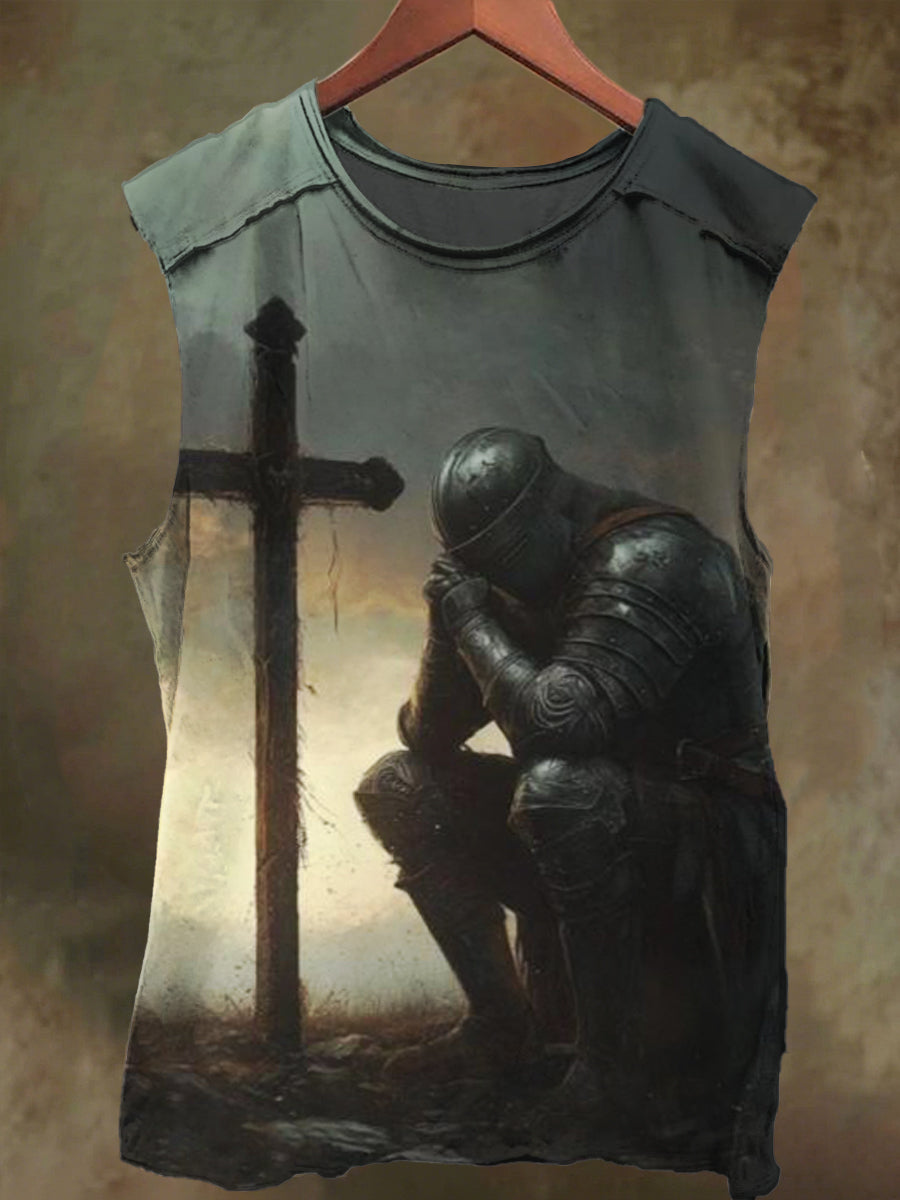 Unisex Knight Faith and Cross Print Casual Cotton Tank Top