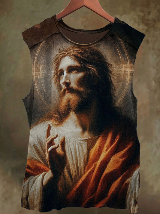 Unisex Holy Light Jesus Print Casual Cotton Tank Top