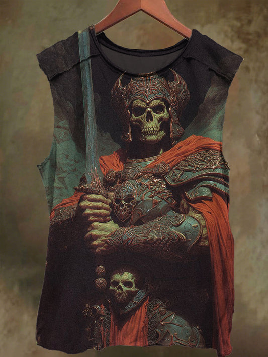 Unisex Skull and Sword Print Casual Cotton Tank Top