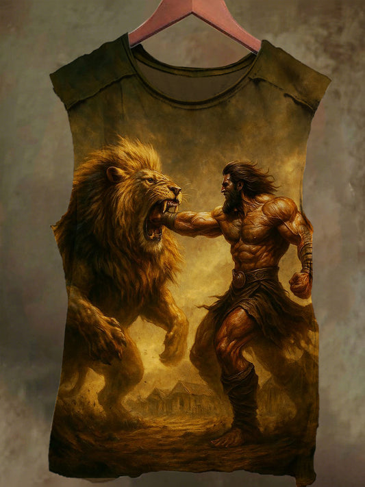 Unisex Lion and the Warrior Print Casual Cotton Tank Top