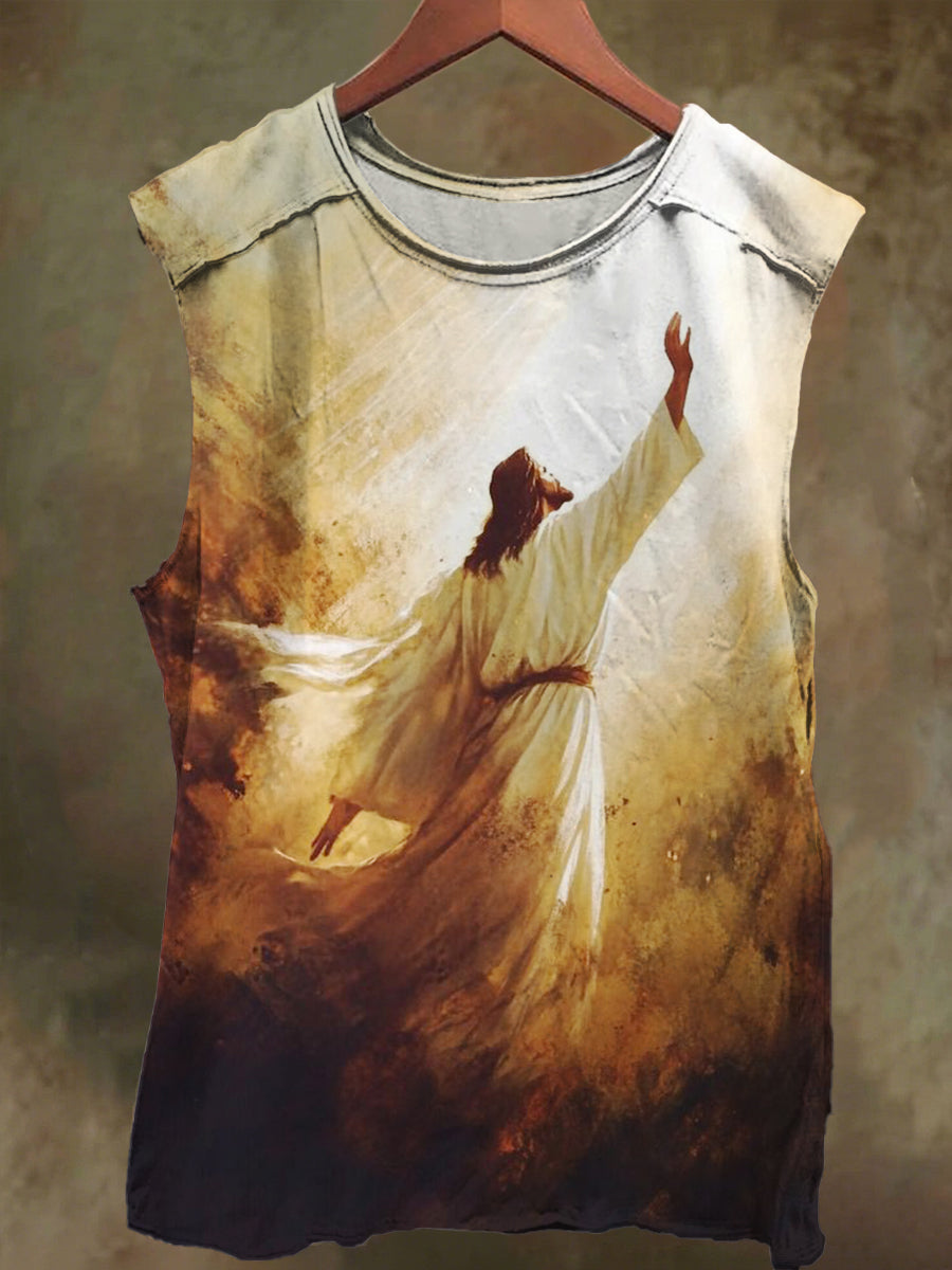Unisex Jesus and Sunshine Print Casual Cotton Tank Top