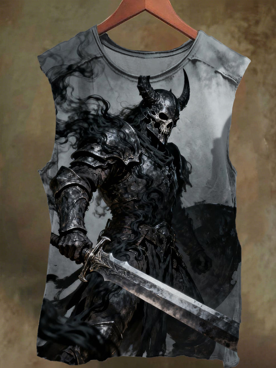 Unisex Skull Warrior Print Casual Cotton Tank Top