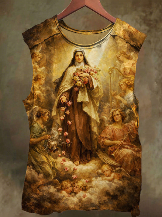 Unisex Nun's Flower Print Casual Cotton Tank Top