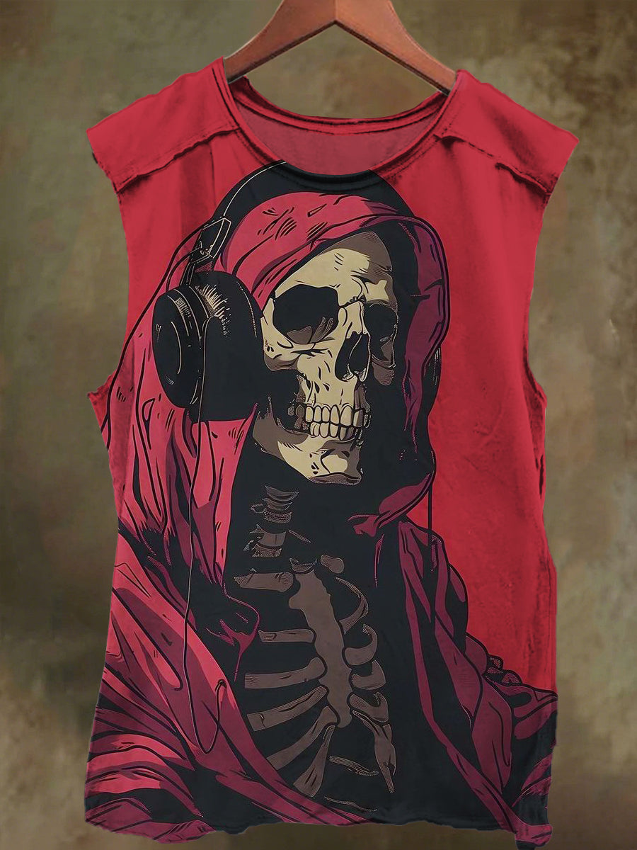Unisex Skull Musician Print Casual Cotton Tank Top