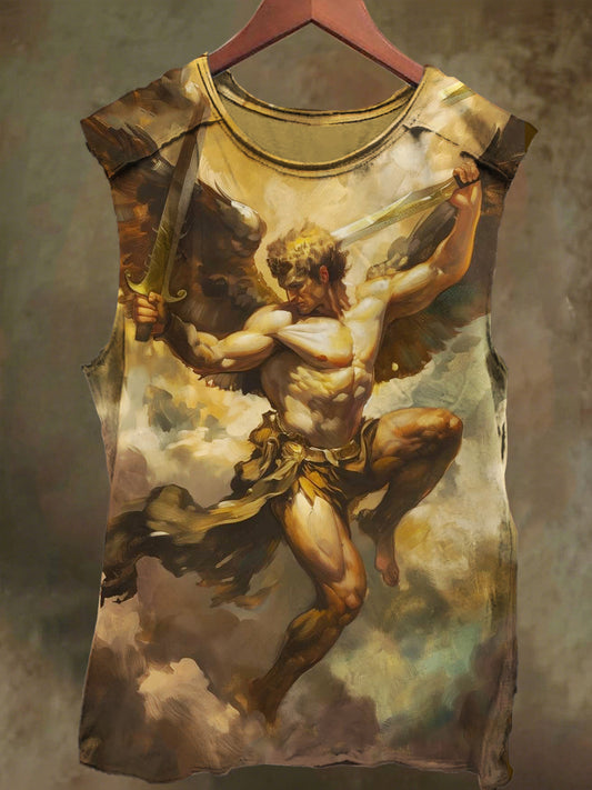 Unisex Double Sword Angel Print Casual Cotton Tank Top