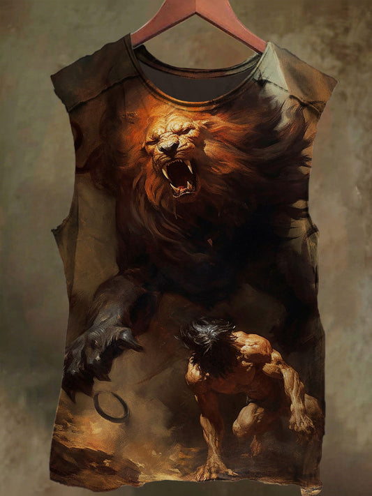 Unisex Lion and the Warrior Print Casual Cotton Tank Top
