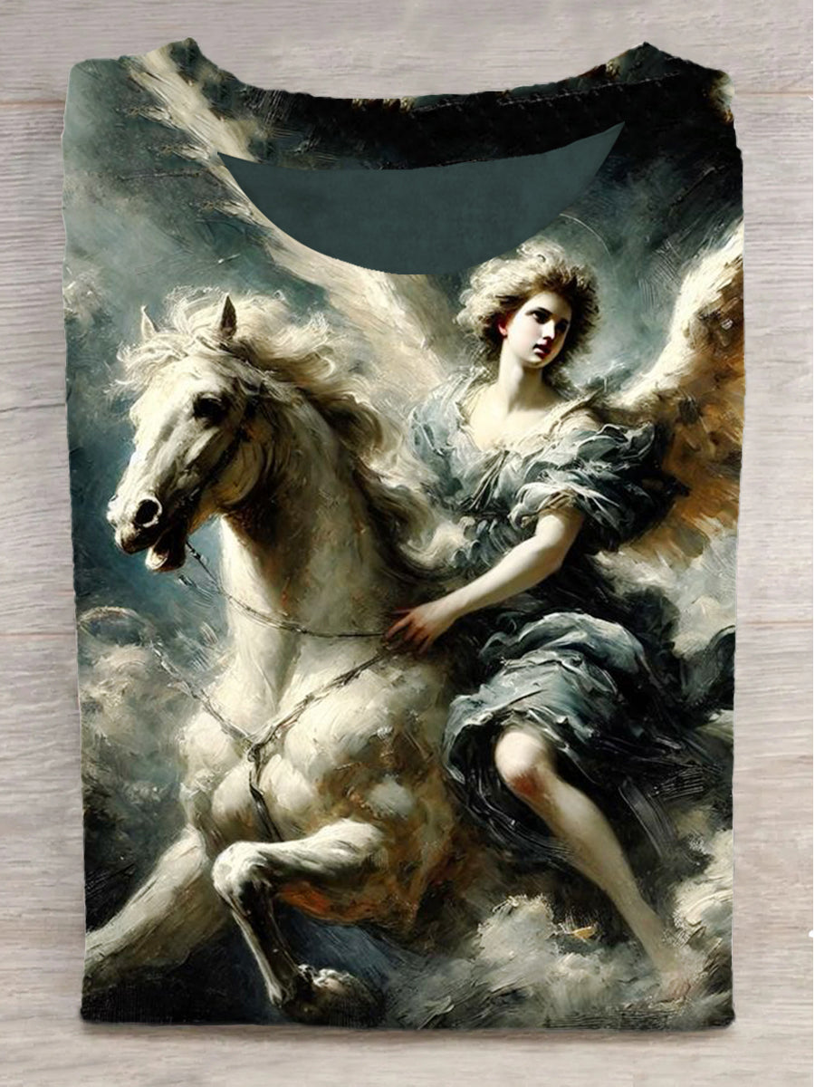 Angels in the Sky Printed Crew Neck Short Sleeve T-Shirt