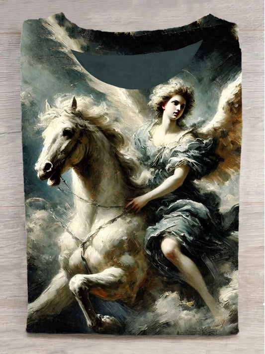 Angels in the Sky Printed Crew Neck Short Sleeve T-Shirt