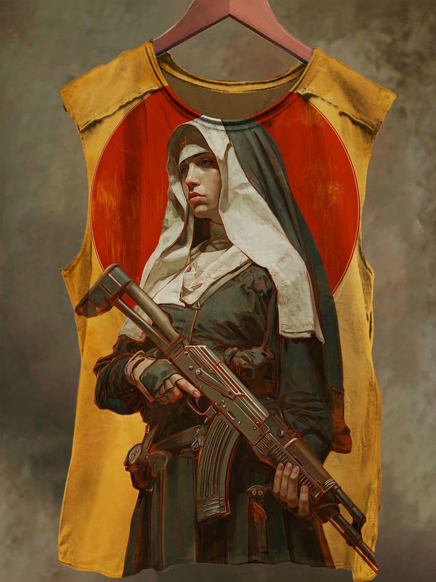 Unisex Guns and Nuns Print Casual Cotton Tank Top