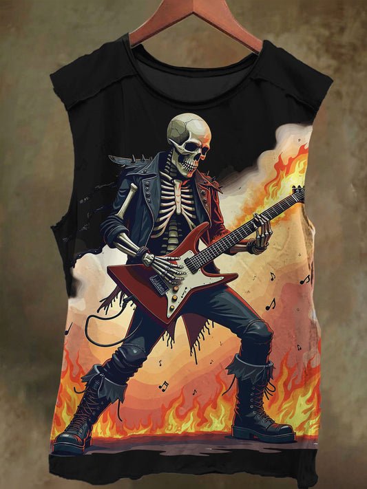 Unisex Rock Punk Guitar Skull Print Casual Cotton Tank Top