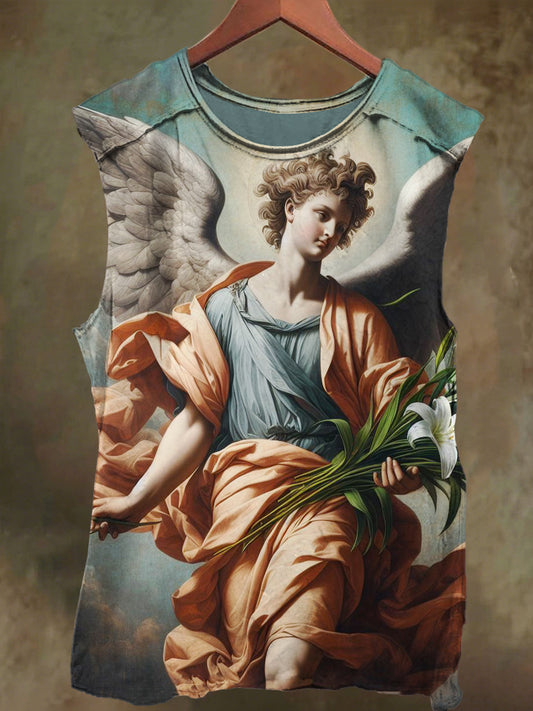 Unisex Divine Angel Print Casual Cotton Tank Top