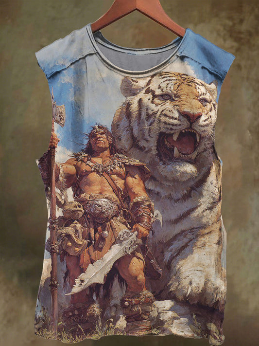 Unisex Grit and Tiger Print Casual Cotton Tank Top